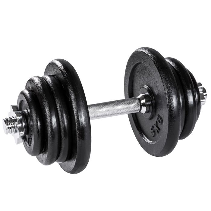 TECTAKE 1 Haltère Court et 8 Poids en Acier et en Fonte 2 x 1,25 kg + 4 x 2,5 kg + 2 x 5 kg
