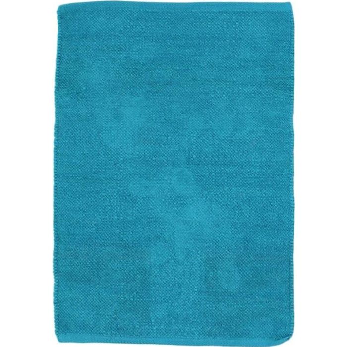 CHENILLE - Tapis en coton extra-doux bleu lagon 85x55