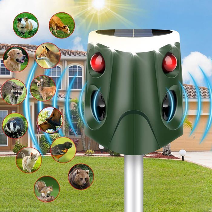 Répulsif Chat Ultrason 2 Pièces Étanche IP65 - Fréquence Réglable Animaux Sauvages