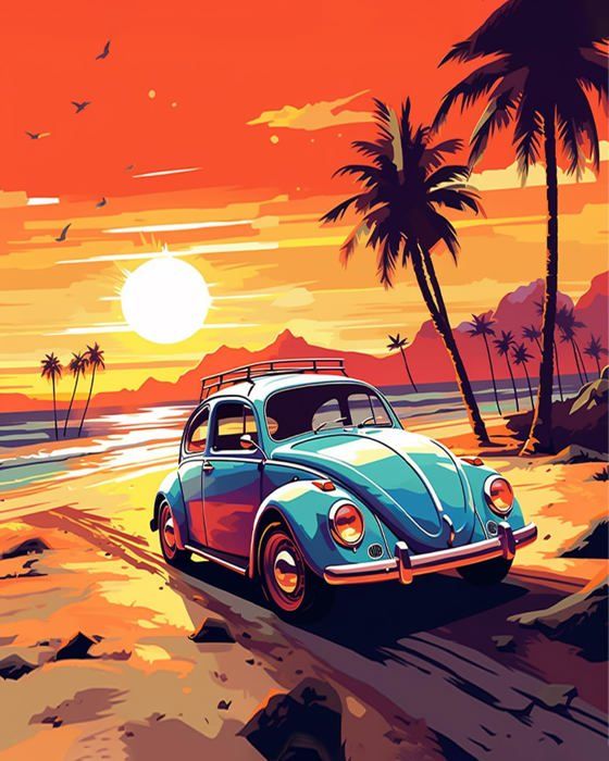 YEESAM ART Peinture Par Numéros – Voiture Antique Violette – 40x50 Cm, Toile Pré-imprimée, Pinceaux Inclus – Kit Sans Cadre – Adulte Et Enfant