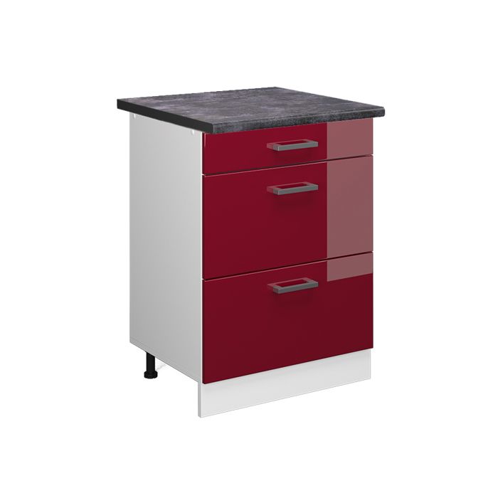 Meuble cuisine R-Line 60cm avec tiroirs PT Anthracite Rouge brillant/Blanc Vicco 45680