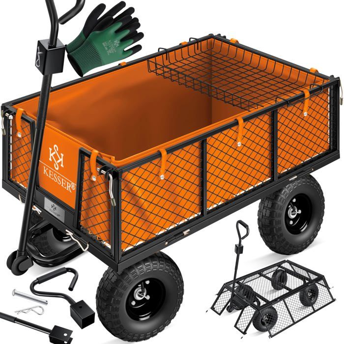 Chariot De Transport Pliable KESSER GTS-9100 - Charge Max 150 Kg, Toit Amovible, Freins 4 Roues