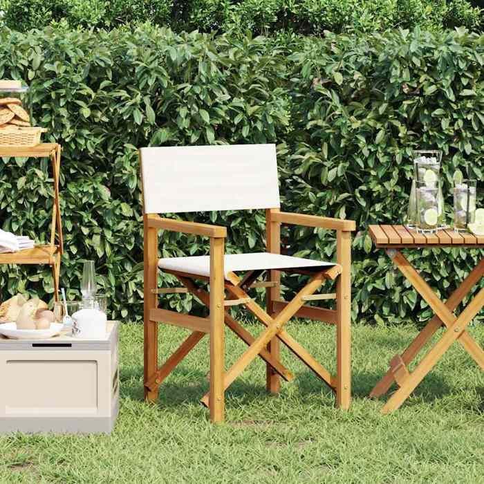 vidaXL Chaise de metteur en scène pliante crème bois teck massif 4008507