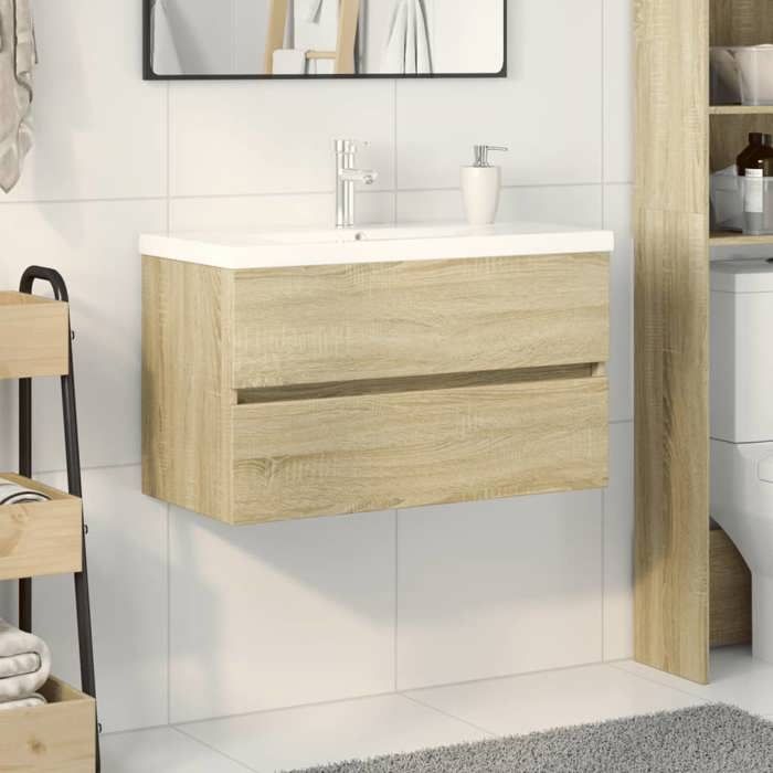 vidaXL Ensemble de meubles de bain 2pcs céramique et bois dingénierie armoire de salle de bain meuble de salle de bain 3307659
