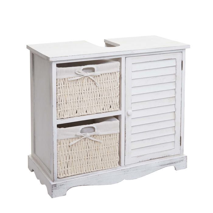 Meuble sous lavabo sous vasque avec tiroirs panier en bois blanc vieilli 60x65x31 cm 04_0007844 Meuble sous lavabo sous vasque avec tiroirs panier en bois blanc vieilli 60x65x31 cm 04_0007844