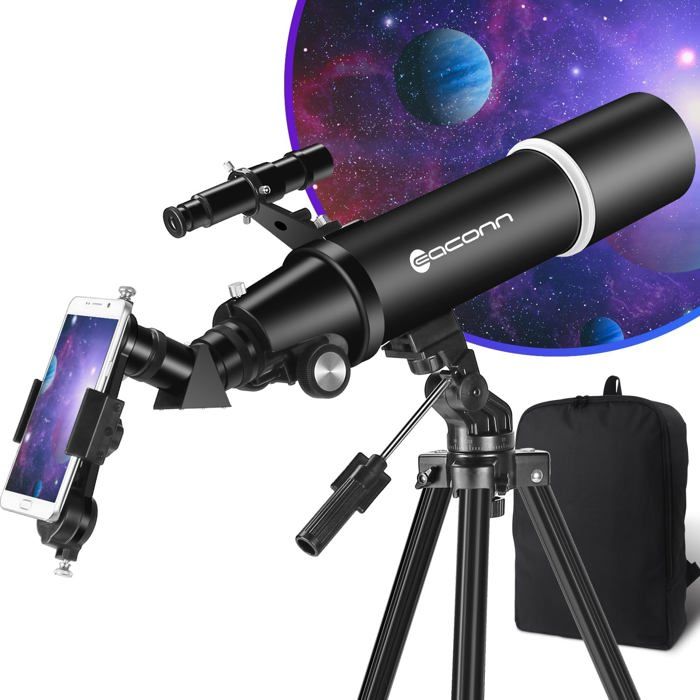 Télescope Astronomique Débutant 90 Mm - Portable Avec Trépied, Adaptateur Téléphone, Télécommande, Idéal Enfants Et Adultes