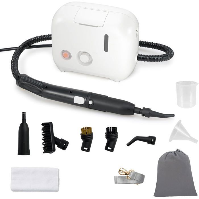 GOPLUS 1500W Nettoyeur à Vapeur Portable avec Réservoir de 1L-Pression 3 Bars 180°C-Fonction à 27 Mins-pour Tapis/Rideaux Blanc - Goplus