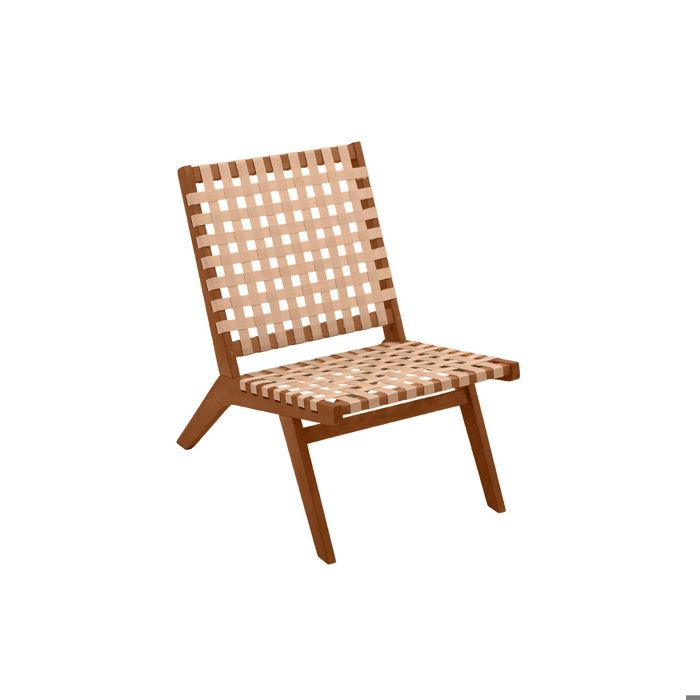 Miliboo - Fauteuil lounge en bois massif et sangles beiges LUCEA