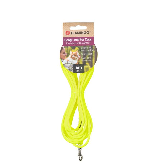 Laisse dentraînement et à pister Caspar Jaune fluo 5 mètres pour chat - Flamingo