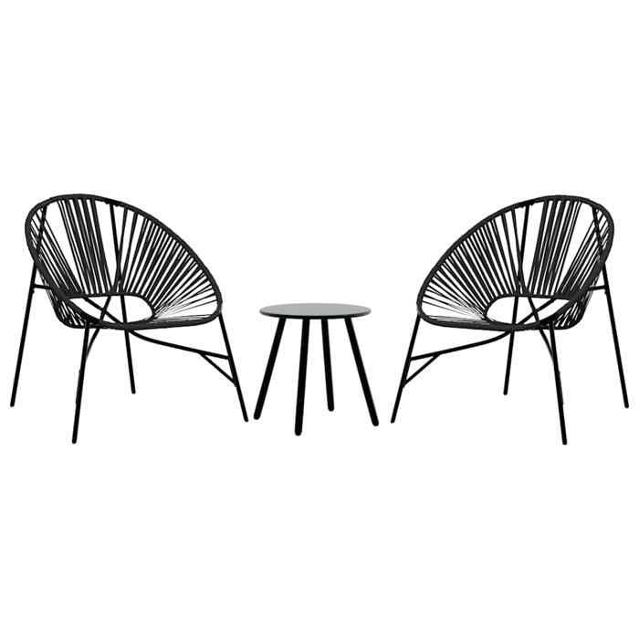 NEW 2025 Lot de 3 Fauteuil de jardin - GKO - Anti-UV - noir résine tressée - size:77x685x82 cm @@4069