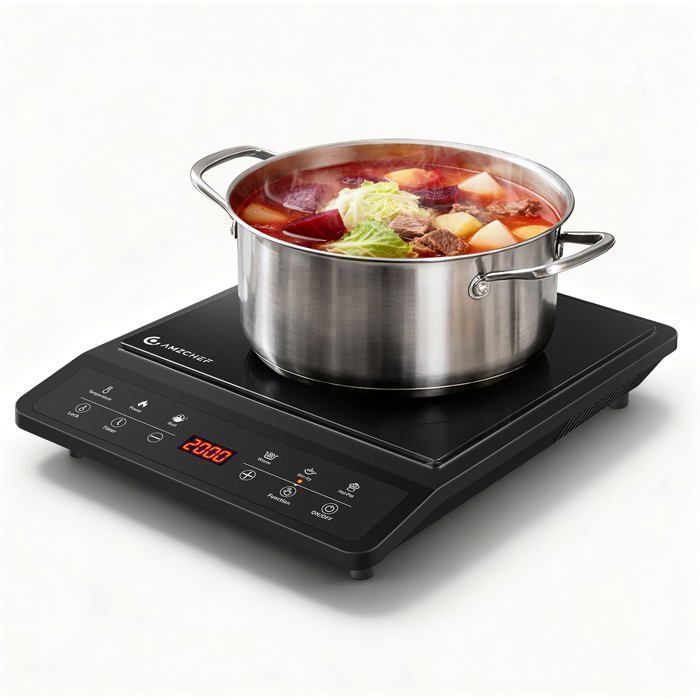 AMZCHEF Plaque Induction Portable 20 Réglages de Rempérature et de Puissance Minuterie Efficacité Énergétique 96%