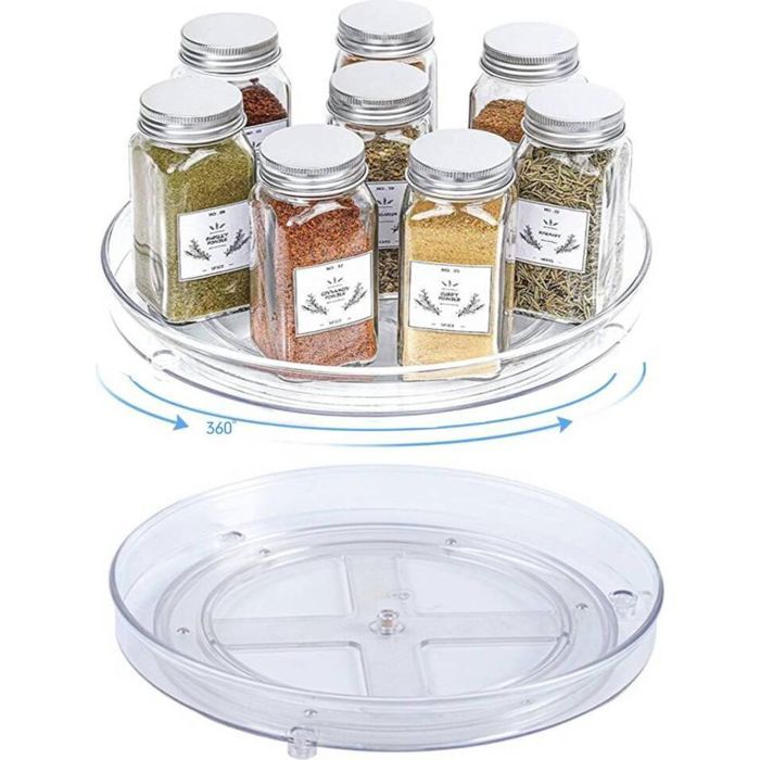 Étagère à épices ronde et rotative transparente organiseur de cuisine plateau rotatif organisateur dépices simple Étiquette