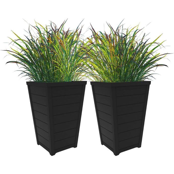 Lot De 2 Grands Pots De Fleurs 61cm Avec Soucoupe - Intérieur Extérieur Porche Terrasse Jardin (Noir)