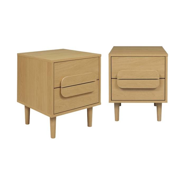 Lot de 2 tables de chevet vintage décor bois de chêne 2 tiroirs L 40 x P 40 x H 50cm - Juliana