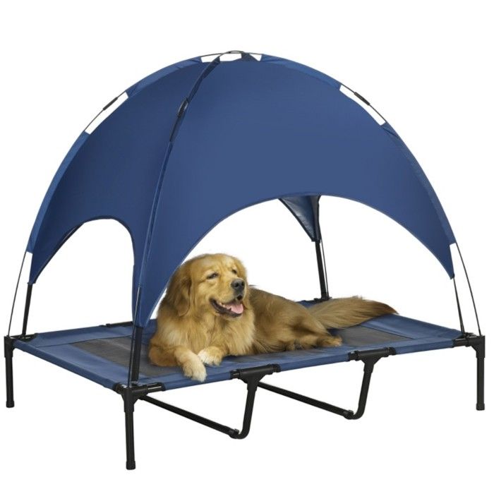 Panier extérieur chien imperméable pliable 122x92x108cm avec auvent - Design bleu et noir pour confort et protection