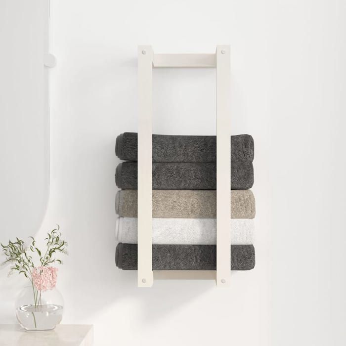 (94197)NEUFPorte-serviette Blanc 23x18x60cm - Bois de pin massif - Excellent organisateur - étagère salle de bain