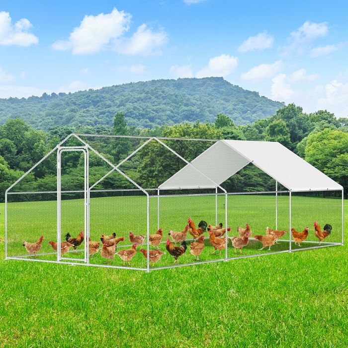 Meilleurs prix pour Aopunly Enclos Poulailler 3×6×2 m – Structure en acier galvanisé volière extérieure parc pour petits animaux avec po