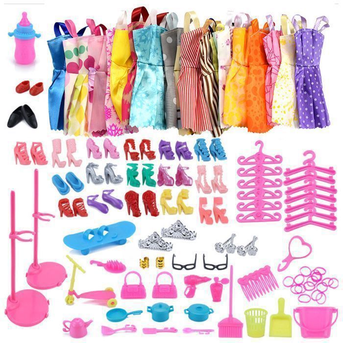 85 pièces en lot surprise pour poupée de 29 cm : 10 jupes + 75 accessoires (styles aléatoires)