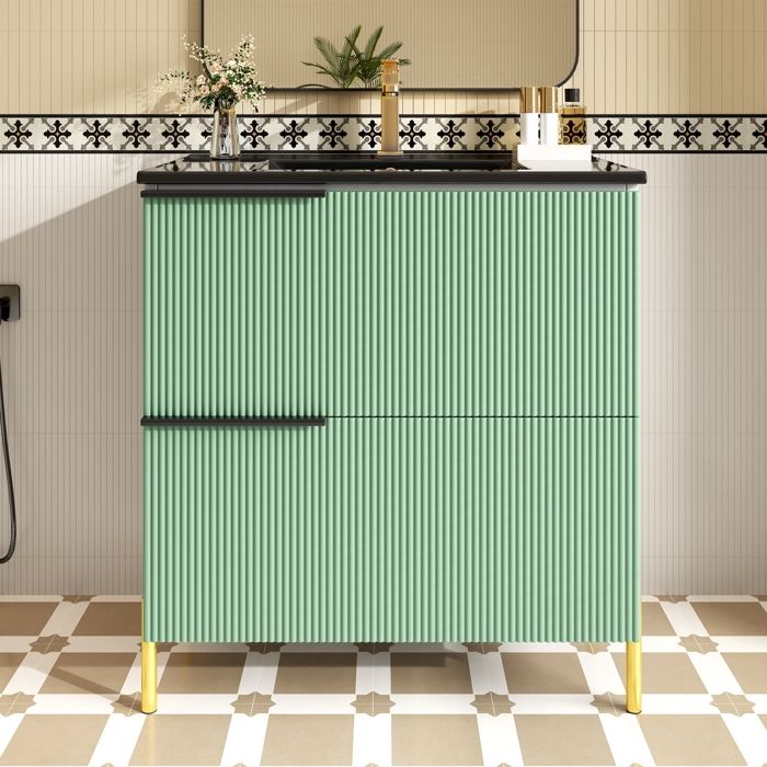 Meuble Salle de Bain avec Lavabo en Céramique Armoire de Rangement avec Tiroirs en MDF Meuble sous Lavabo 81.5X47X90cm Vert