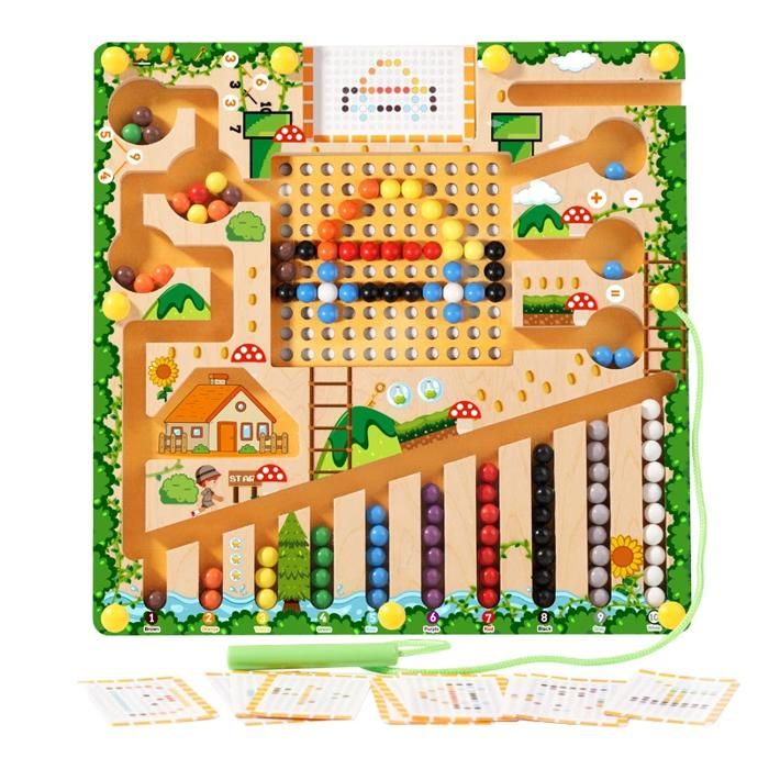 Jeu De Labyrinthe Magnétique En Bois Montessori – Apprendre Couleurs, Tri Et Motifs, Avec 20 Cartes, Pour Enfants 3-6 Ans