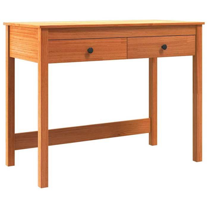 Bureau avec tiroir en pin massif - CLARENCE - 100x50x78 cm - Marron - Avec 2 étagères - Durable - Design moderne