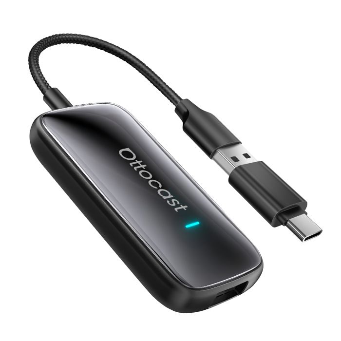 Adaptateur USB - AVIZAR - Ottocast - USB/USB-C - CarPlay et Android Auto sans fil - Bluetooth/Wi‑Fi automatique