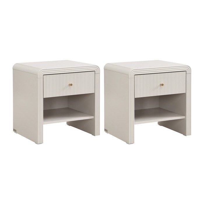 Lot de 2 tables de chevet avec 1 tiroir et 1 niche - MDF - Beige et doré - MIRENALO