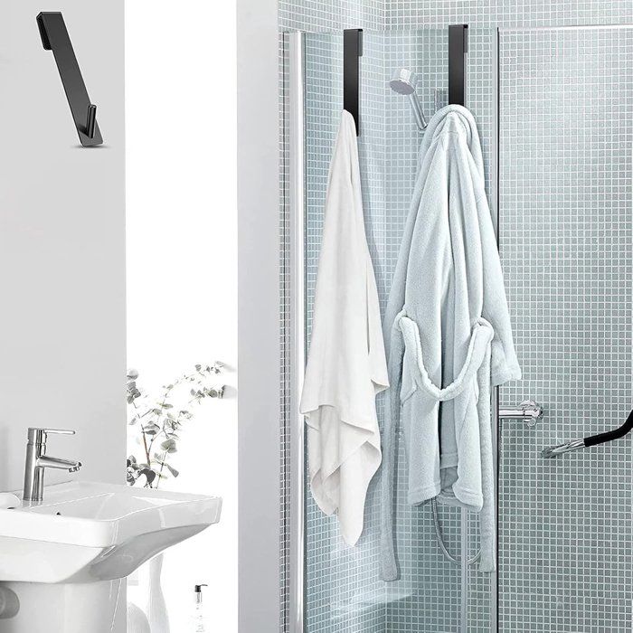 Crochets de porte de salle de bain - Lot de 2 - 16 5 × 2 5 cm - Crochet porte-serviettes en acier inoxydable - Crochet mural de