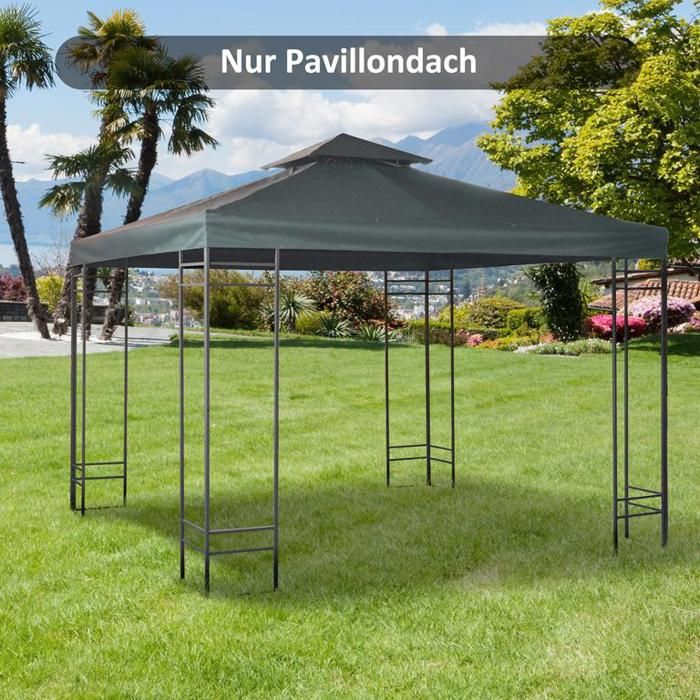 Toit de remplacement en polyester gris anthracite pour tonnelle tente de réception ou abri de jardin métallique de 3 x 3 m