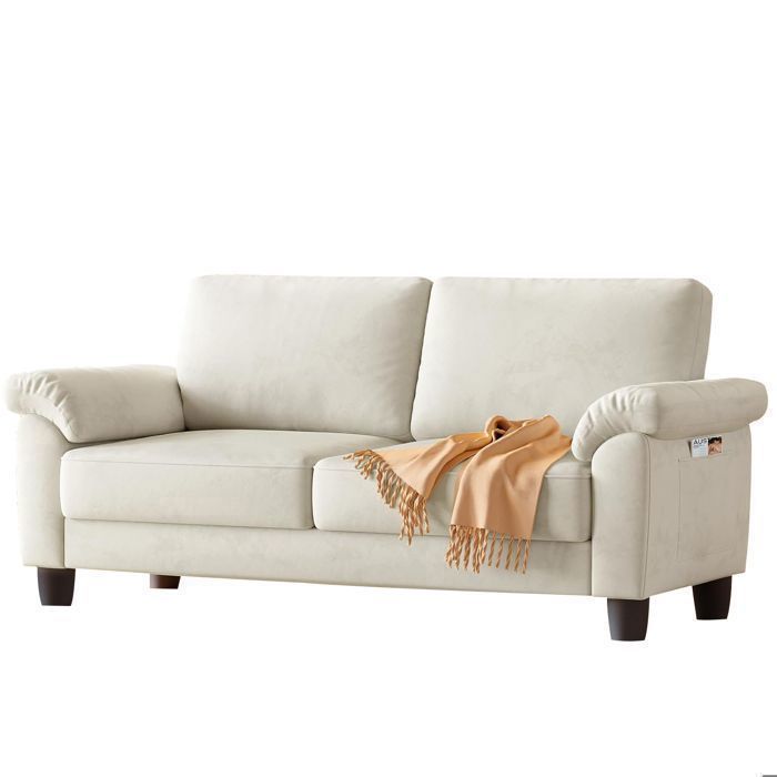 DRIPEX Canapé 3 Places Moderne en Velours avec 2 coussins de dossier Pied en bois robuste178x76x87cmBeige