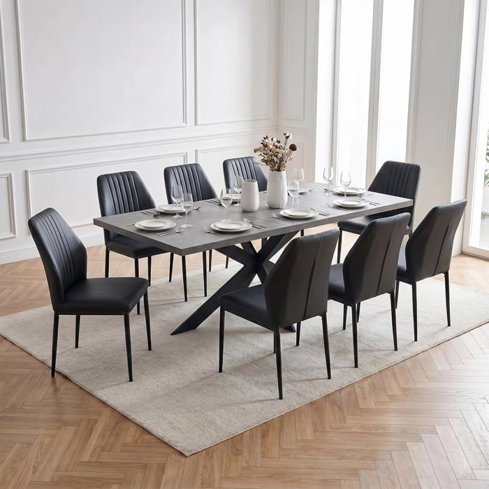Lot de 8 Chaise de salle à manger Chaises Rembourrées en PU Pieds Réglables pour Cuisine Salon Salle à Manger Noir