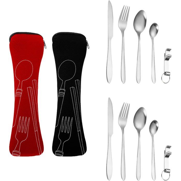 Couverts camping acier inoxydable pour 2 personnes portables pour voyages camping pique-niques école et restauration.