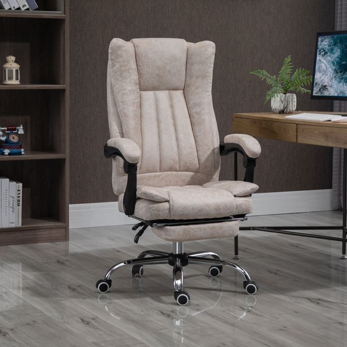 Chaise de bureau pivotante inclinable avec repose-pieds hauteur réglable microfibre beige noir argent 63 x 71 x 110-118 cm