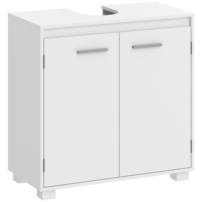 YWJ Armoire sous-lavabo meuble de salle de bain moderne et autoportant avec niche en forme de U étagère réglable blanc