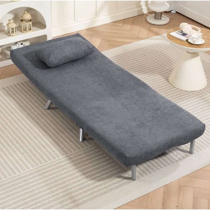 Fauteuil-lit convertible clic-clac 80 x 75 x 83 cm en tissu gris foncé avec coussin et dossier inclinable en métal