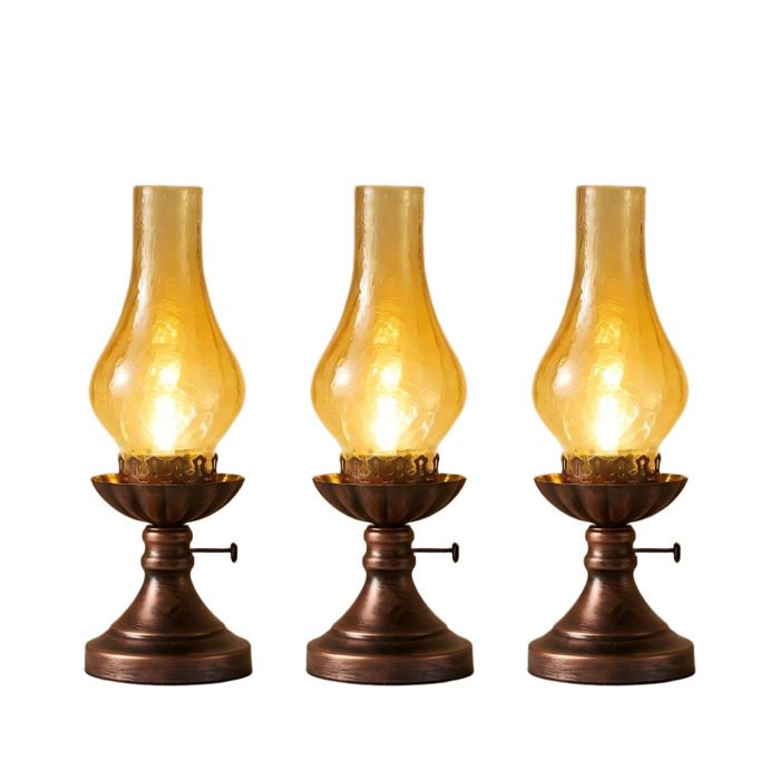 ElektraH 3pcs Retro Lampe de table Vintage Electric Oil Style Lamp E27 40W Crackle Glas Ambre