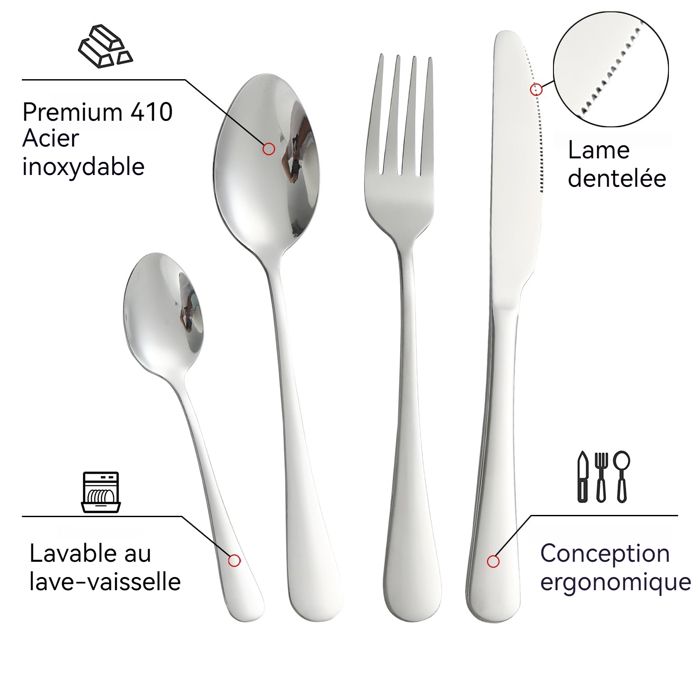 Couverts de table service 24 pièces - Vantory - 4 couverts ustensiles cuisine acier inoxydable couverts coffret cadeau avec suppor