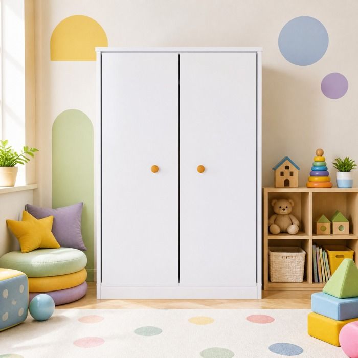 Armoire penderie 2 portes QAVRYL 80 x 50 x 120 cm avec tringle MDF blanc laqué