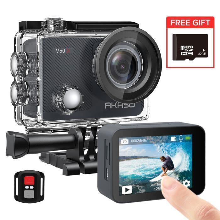 AKASO Cam&eacute;ra Sport  V50X Etanche 4k 20 Millions pixels Avec 32Go Carte m&eacute;moire Noir 