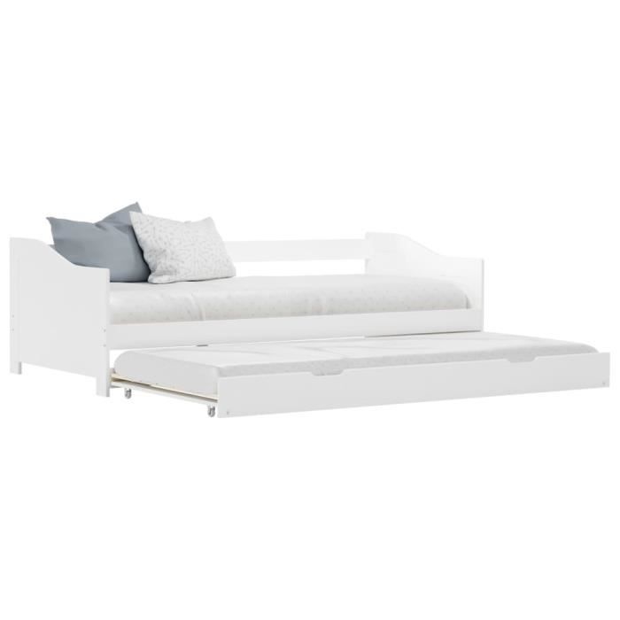 Structure de lit extensible Blanc Bois de pin 90x200 cm - ALOMEJOR - LAY - A lattes - 2 personnes