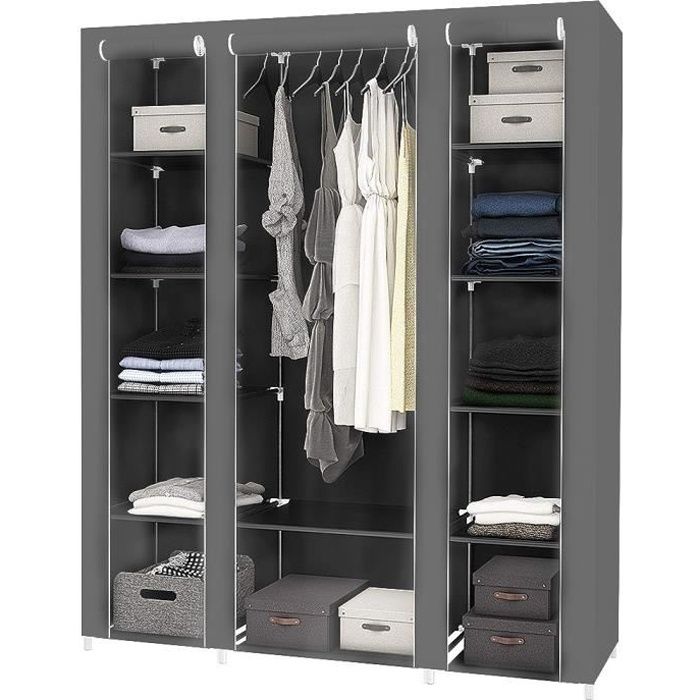 Armoire à chambre étagères vêtement en tissu non-tissé noir penderie - 172x134x43cm