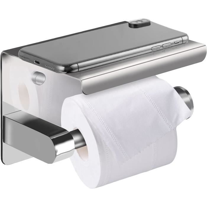 Porte Papier Toilette, Support Papier Rouleau sans Percage Derouleur Papier  WC,Distributeur Papier avec Tablette, Colle