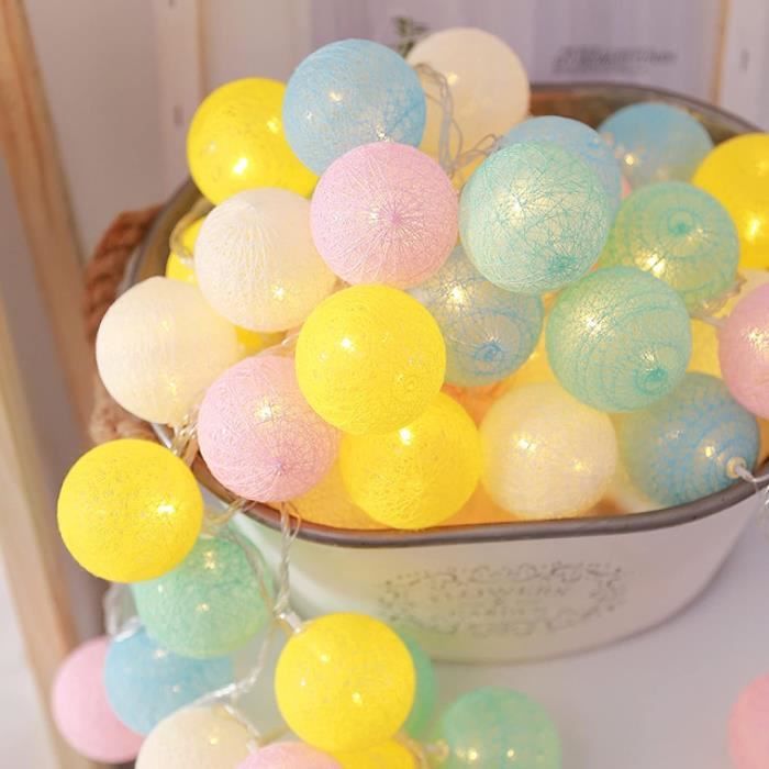 Guirlande Lumineuse LED Boules De Coton - 1,5 M, 10 LED, Vert Menthe - Décoration Chambre, Mariage, Noël - 4