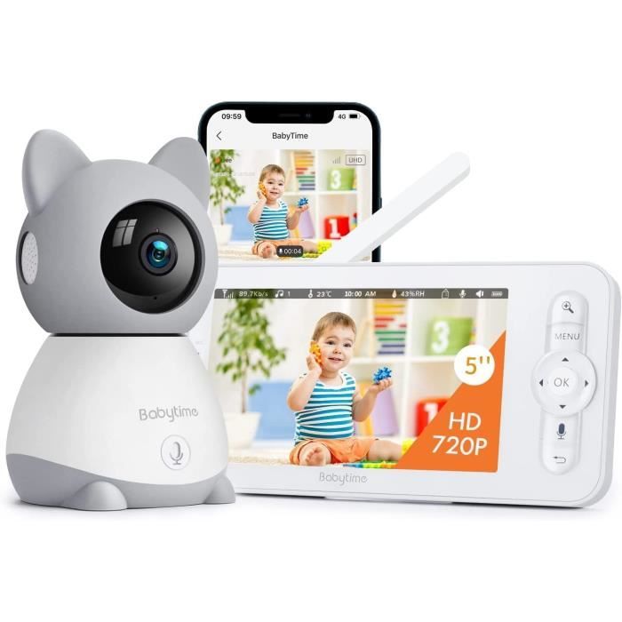 Babyphone Caméra, 2K 5 Camera Bebe Surveillance 360° Ptz Baby