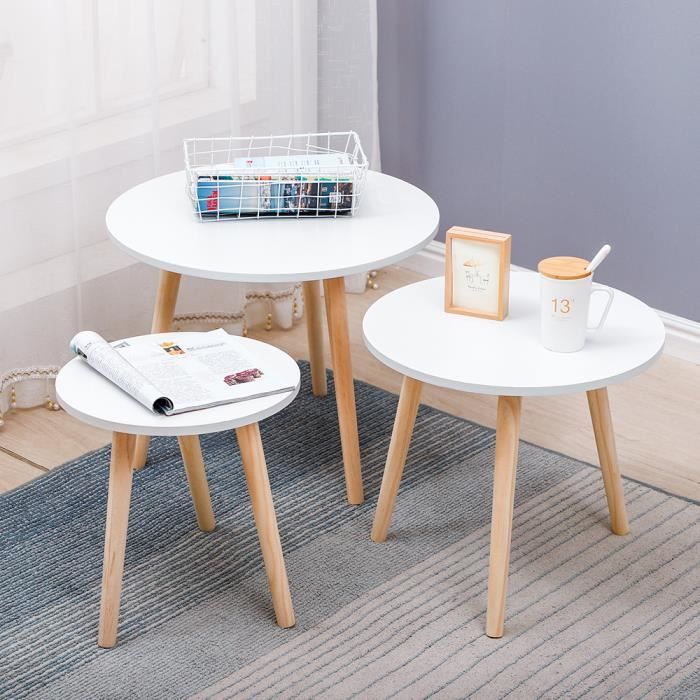 Lot De 3 Tables Scandinaves Tables Basses Blanche De Cafe Rond Diametre 60cm 50cm 40cm Achat Vente Table Basse Lot De 3 Tables Scandinaves Cdiscount
