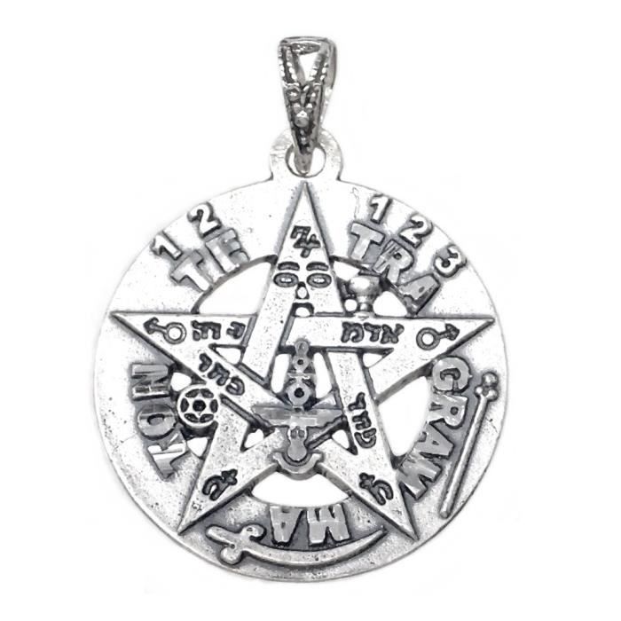 Pendentif LOI SILVRE 925M TETRAGRAMATÓN 26MM. Amulto Protection ésotérique Lisa Retour