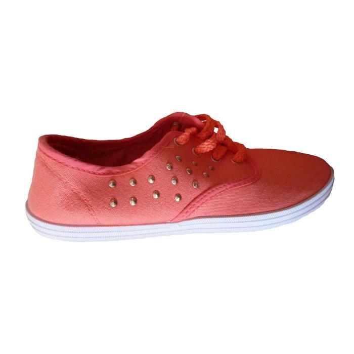Baskets Tennis Chaussures En Toile Couleur Corail Taille 37 Orange Cdiscount Chaussures