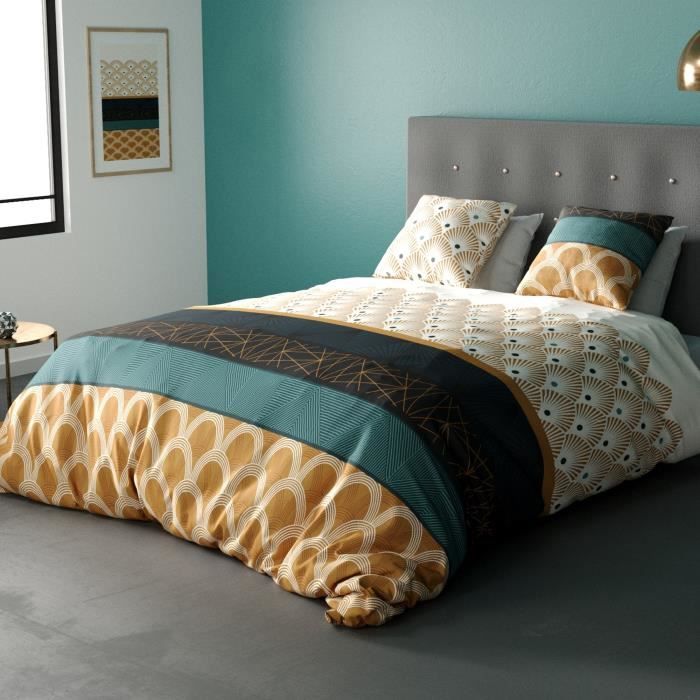 Parure de lit housse de couette avec taie d'oreiller 100% Coton 57 fils Bangui 220x240 cm