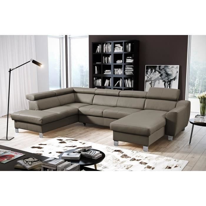 Canapé dangle convertible en cuir italien de luxe 7/8 places ASTON taupe angle gauche