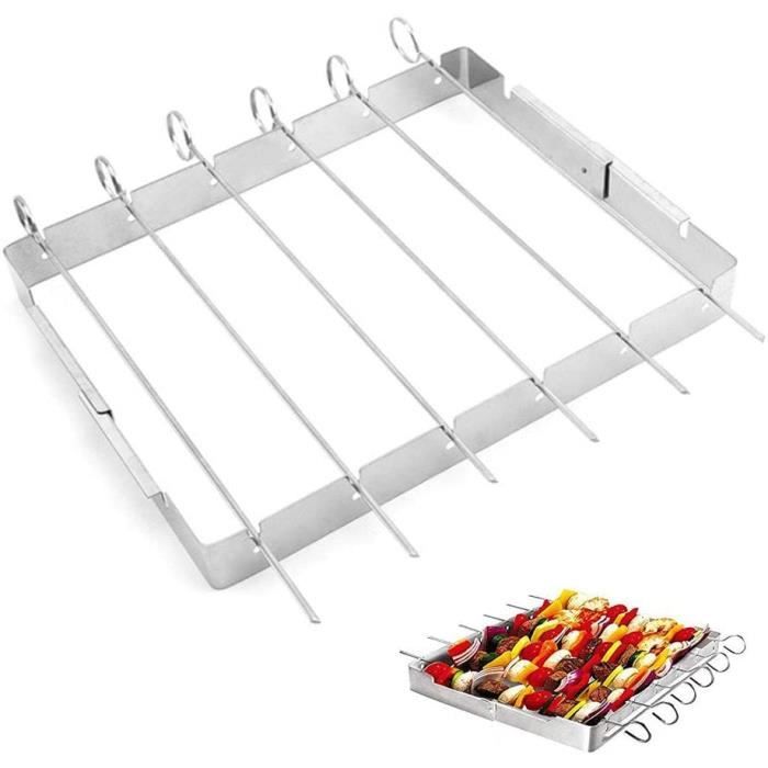 Set De 4 Supports Brochettes Barbecue Acier Inoxydable - Pour 6 Brochettes, Stable
